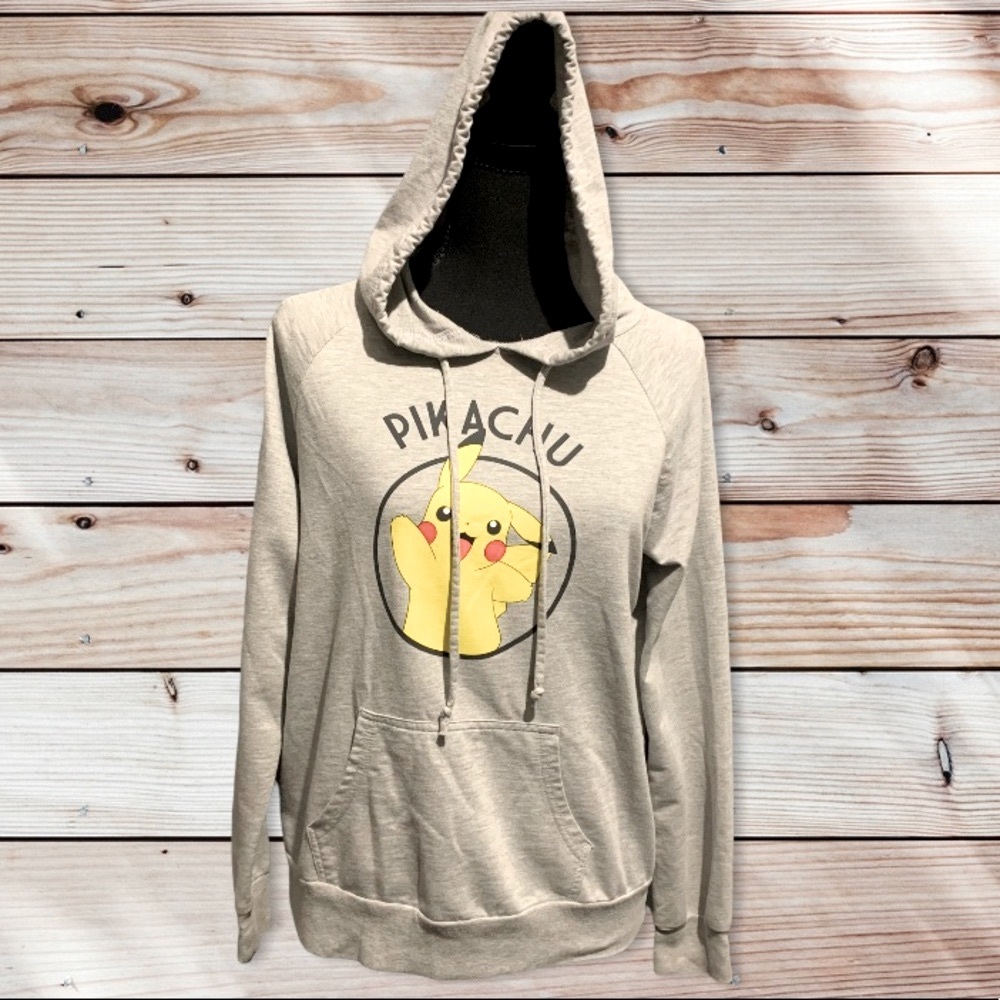 Pokémon Pikachu Women Gray Sweater With Hoodie Size:M